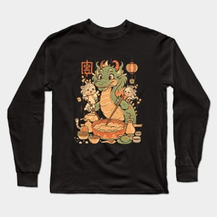 Dragon Dumpling Delight, Chinese Cartoon Style Long Sleeve T-Shirt